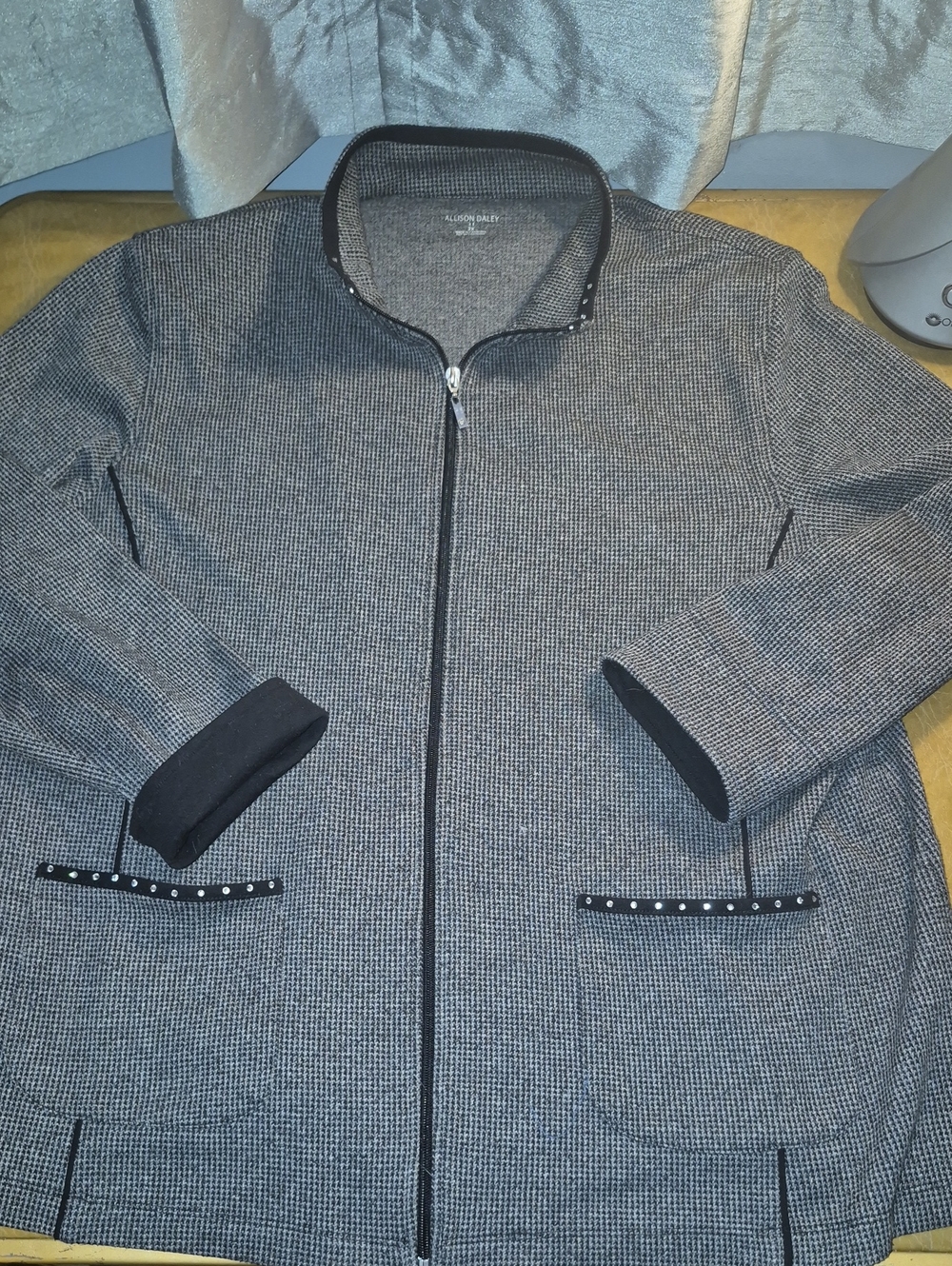 Allison Daley Small Houndstooth Black Gray Zip-Front Women's Jacket..size 2x